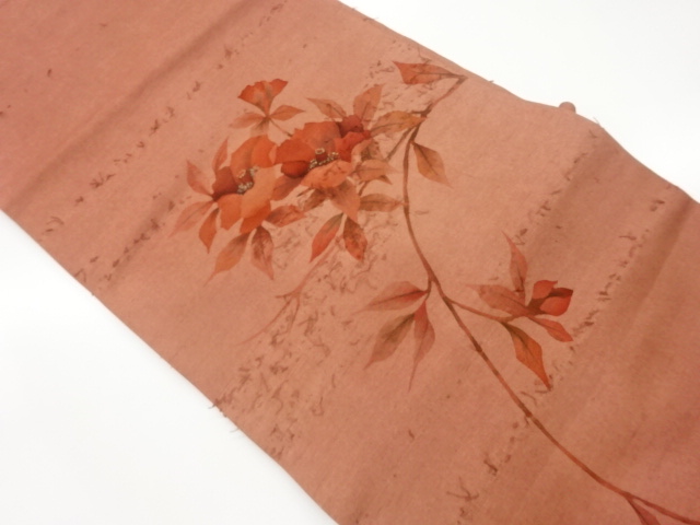 JAPANESE NAGOYA OBI / HIGE TSUMUGI / KINSAI / CAMELLIA